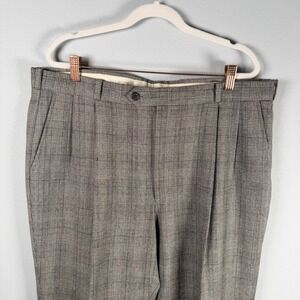 Racquet Club Mens Brown Glen Plaid Pleated 100% Pure Wool Dress Pants 37x33